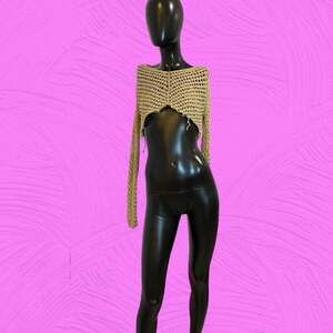 Y2K DKNY Open-Knit Ribbon Yarn Shrug Crop Top